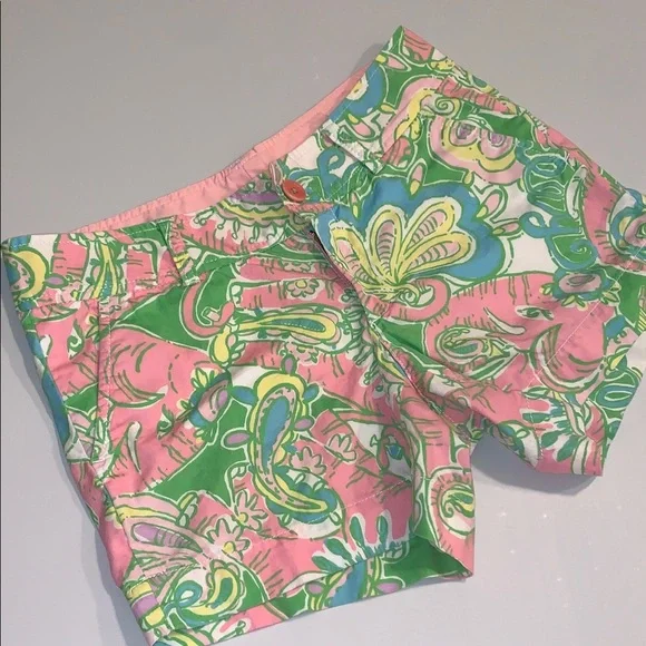 Lilly Pulitzer Chin Chin Callahan Flat Front Shorts Golf Pink Green Elephants 2 - Picture 5 of 9